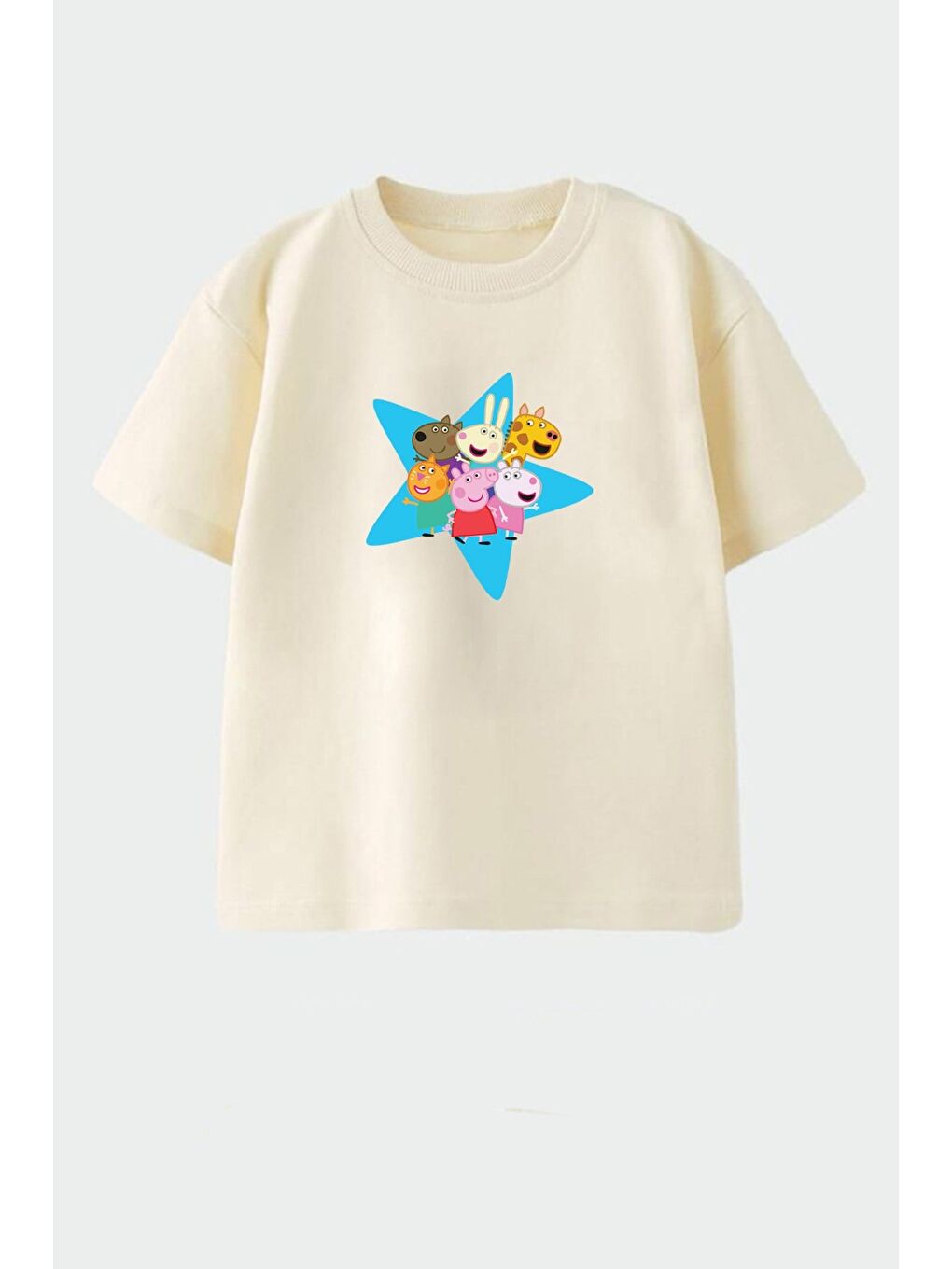 Bej Kız Çocuk Pamuklu Bisiklet Yaka T-Shirt