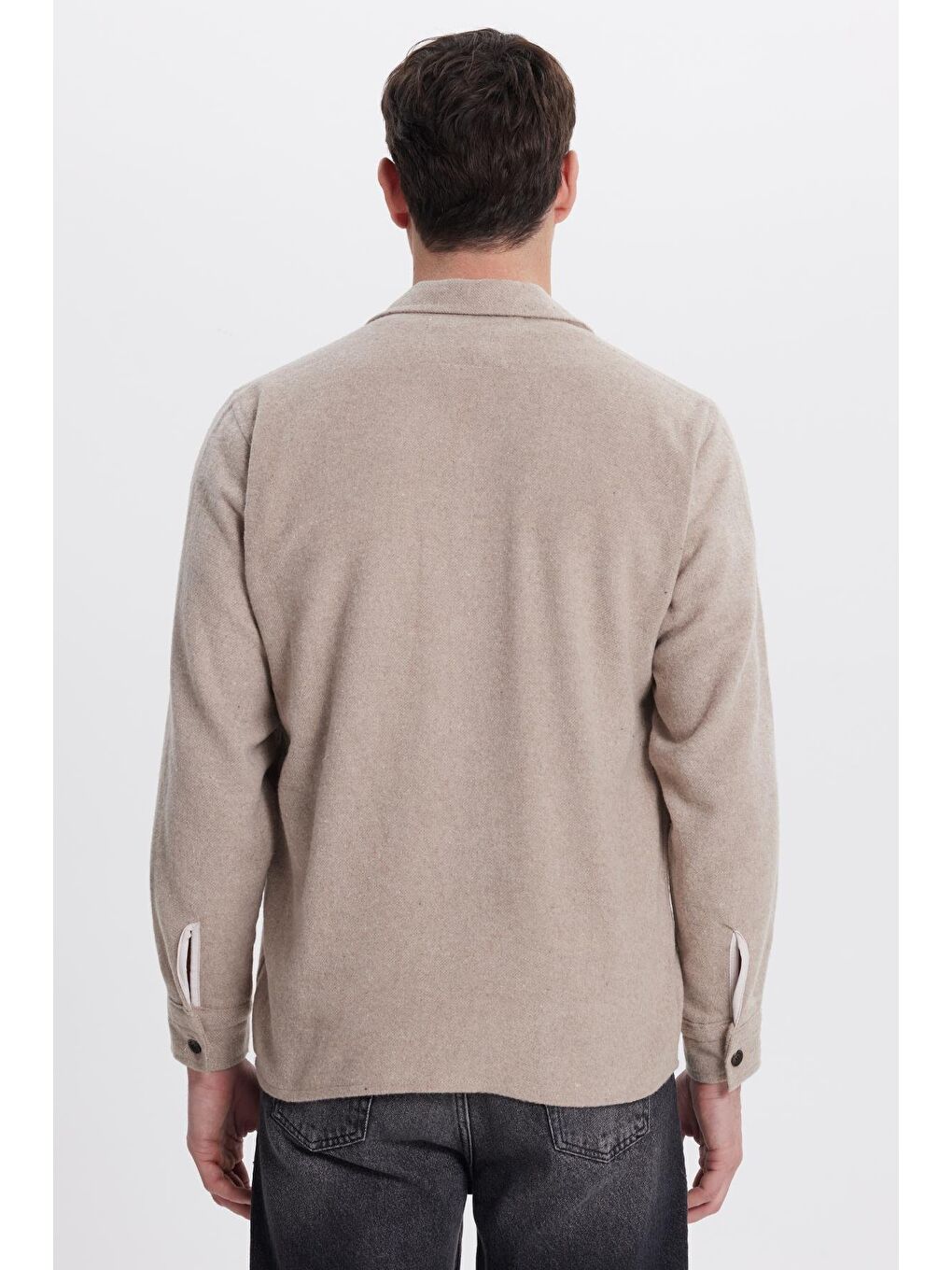 Bej Erkek Regular Fit Rahat Kesim Çift Cep  Kapaklı Çıtçıtlı Vizon Gömlek-6