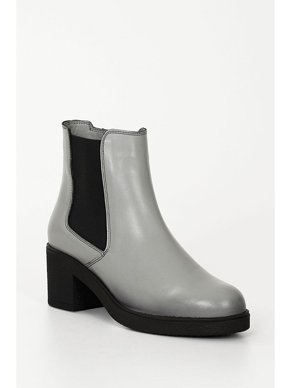 Gri Kadın GRİ Fermuarlı Kalın Topuklu Hakiki Deri Chelsea Bot-3