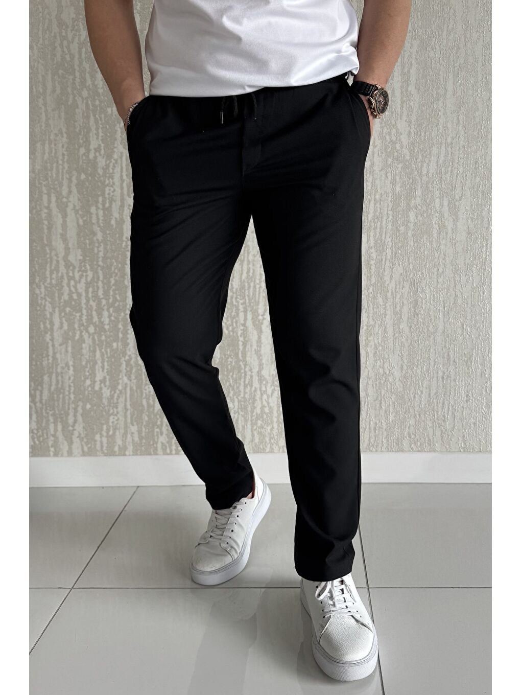 Siyah Bel Bağcıklı Double Jogger Pantolon