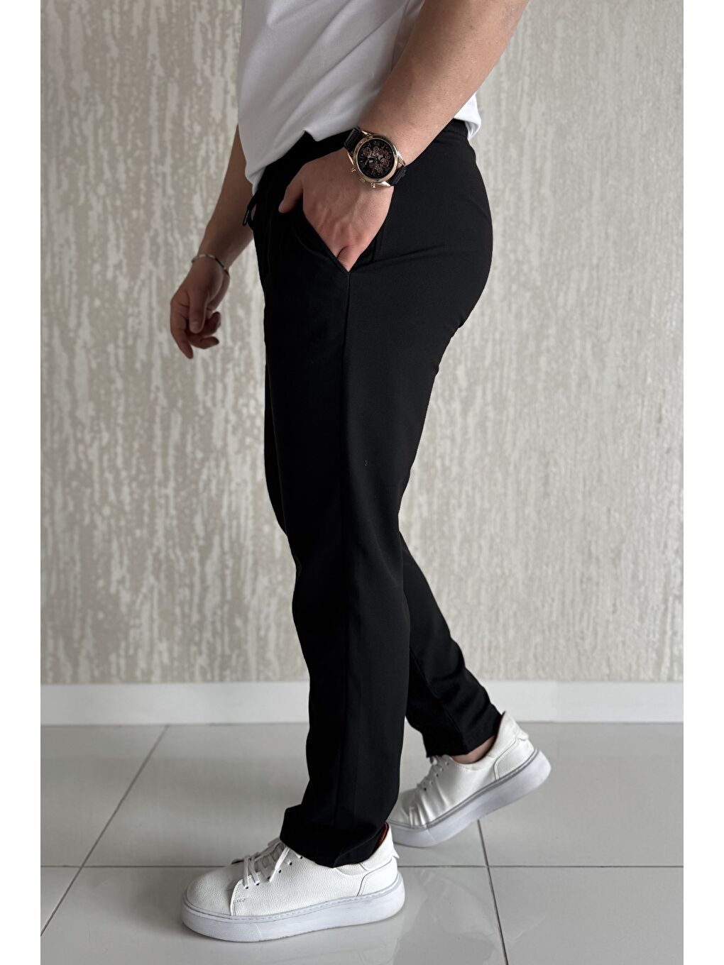 Siyah Bel Bağcıklı Double Jogger Pantolon-1