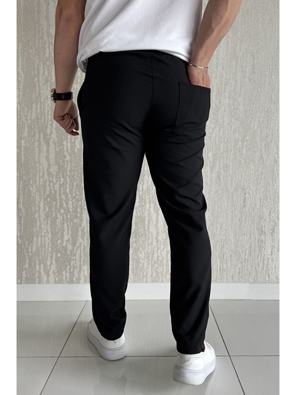 Siyah Bel Bağcıklı Double Jogger Pantolon-2
