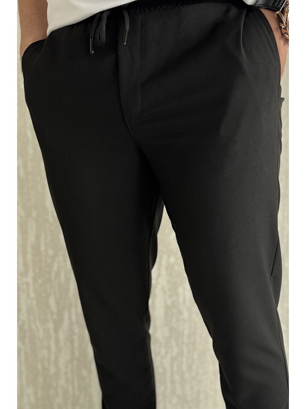Siyah Bel Bağcıklı Double Jogger Pantolon-3
