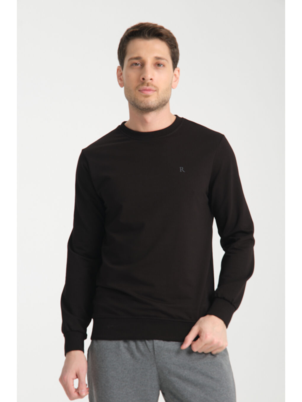 Siyah Erkek Uzun Kol Bisiklet Yaka Sweatshirt 3206-1