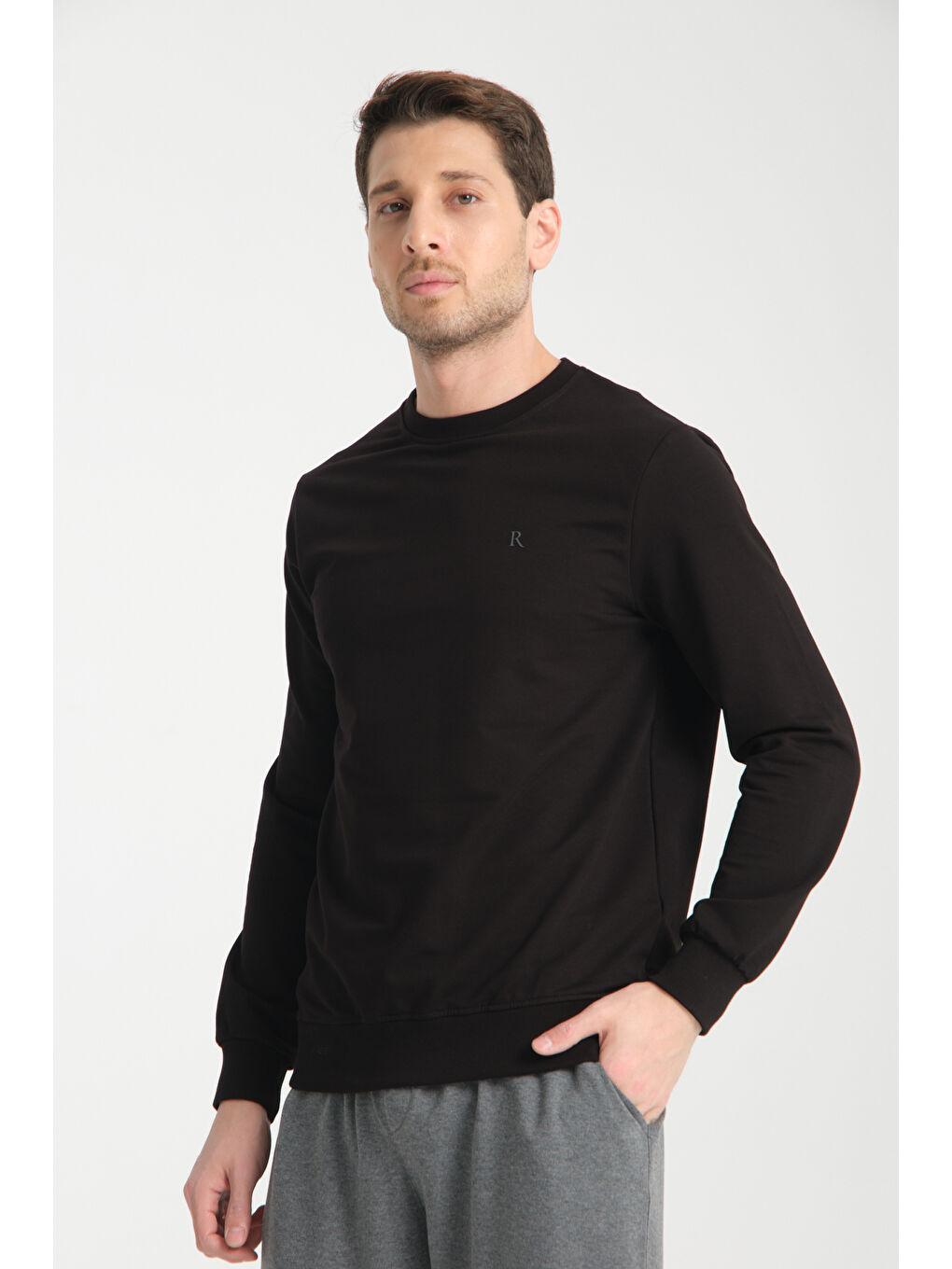 Siyah Erkek Uzun Kol Bisiklet Yaka Sweatshirt 3206-2