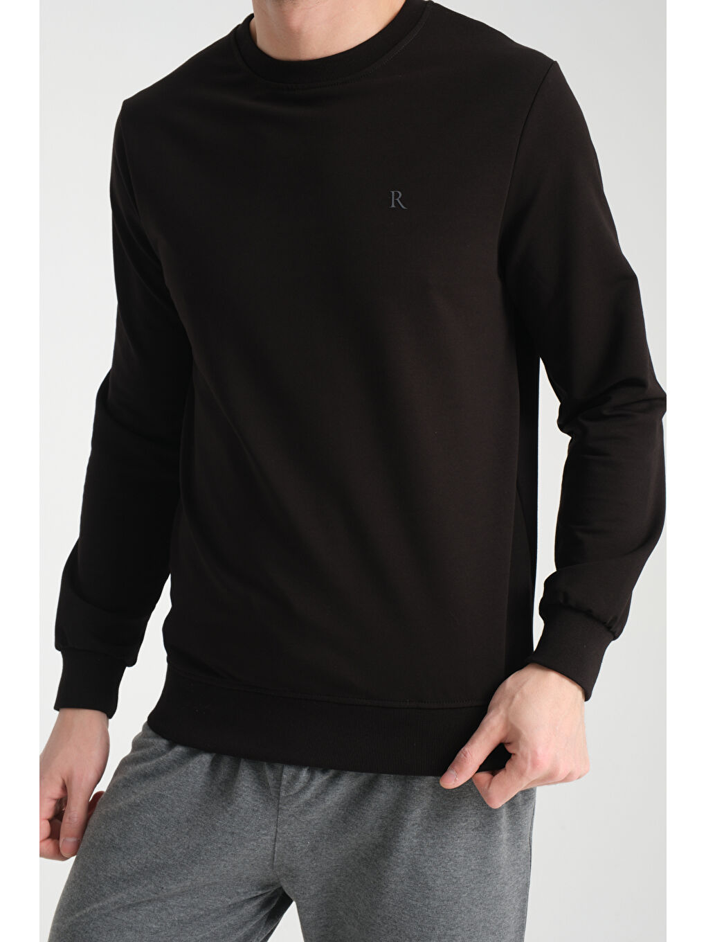 Siyah Erkek Uzun Kol Bisiklet Yaka Sweatshirt 3206-3