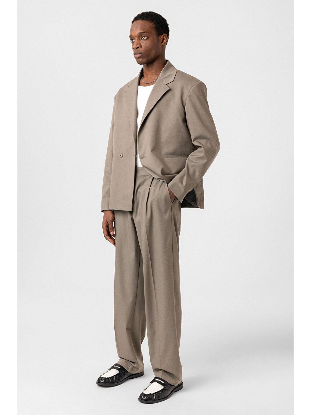 Tek Düğme Oversize Takım Elbise Haki-1