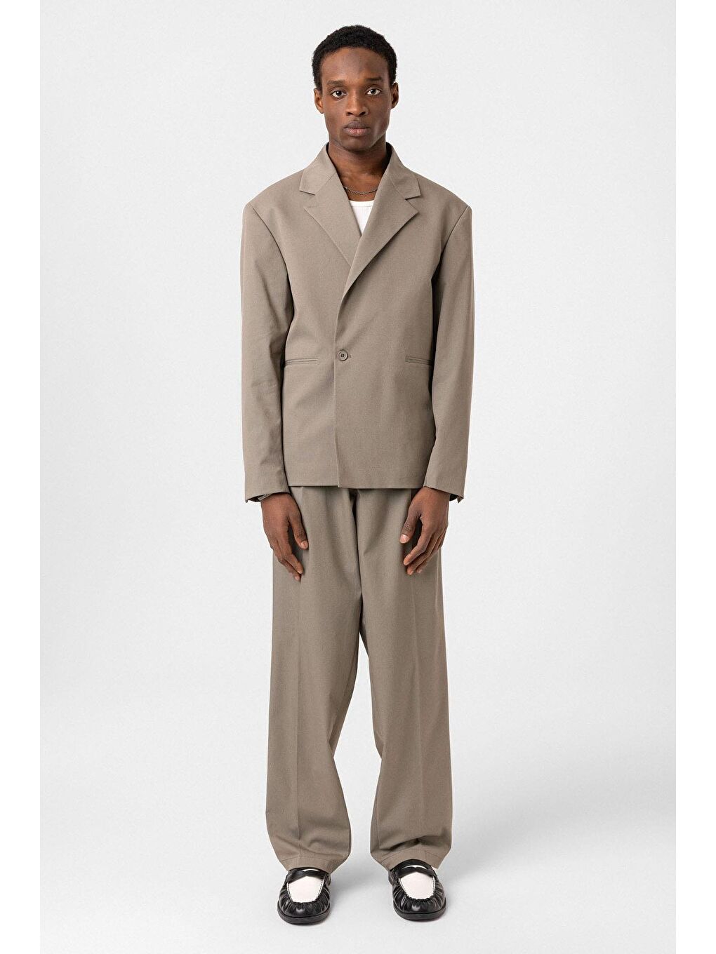 Tek Düğme Oversize Takım Elbise Haki-2