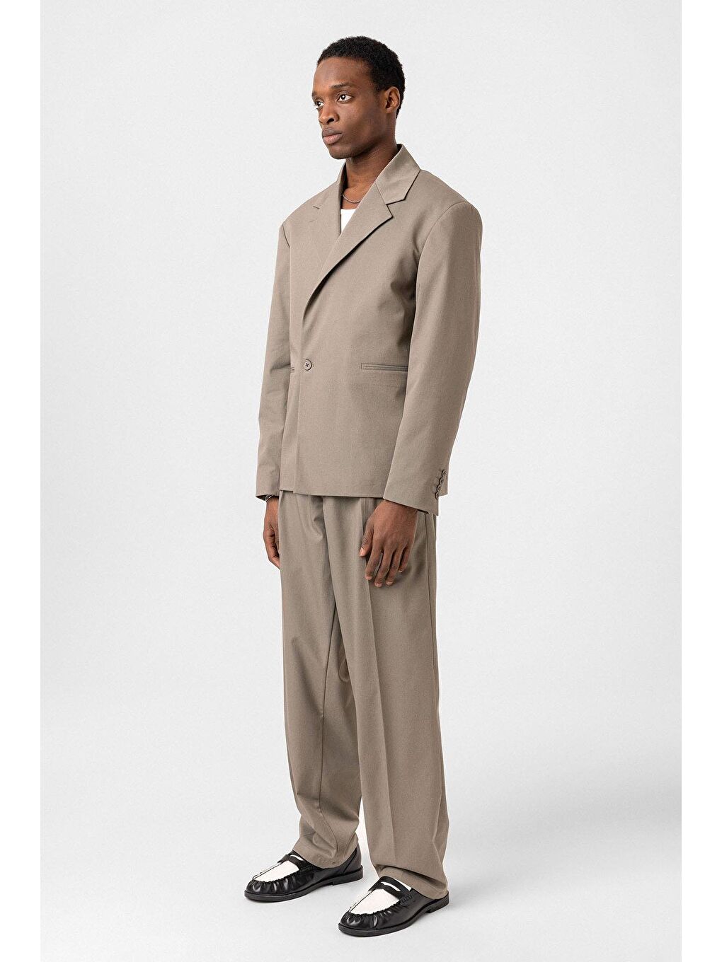 Tek Düğme Oversize Takım Elbise Haki-3