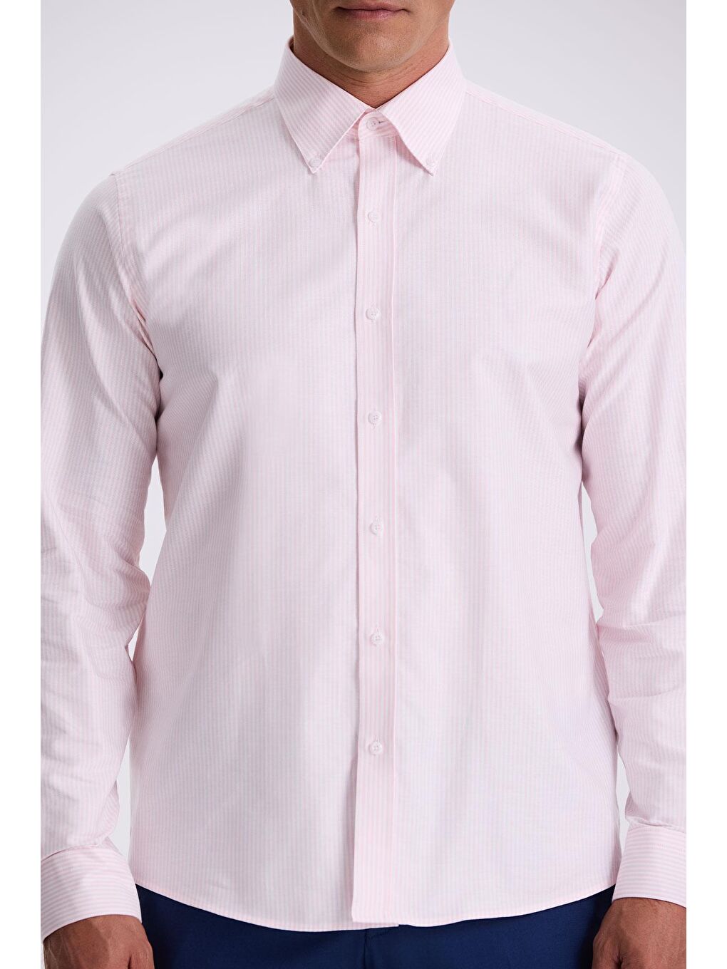 Pembe %100 Pamuk Düğmeli Yaka Comfort Fit Gömlek-2