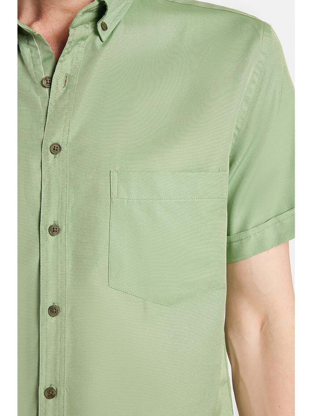 Erkek Klasik Regular Fit Rahat Kesim Düğmeli Spor Yaka Oxford Pamuklu Kısa Kol Yeşil Gömlek-2