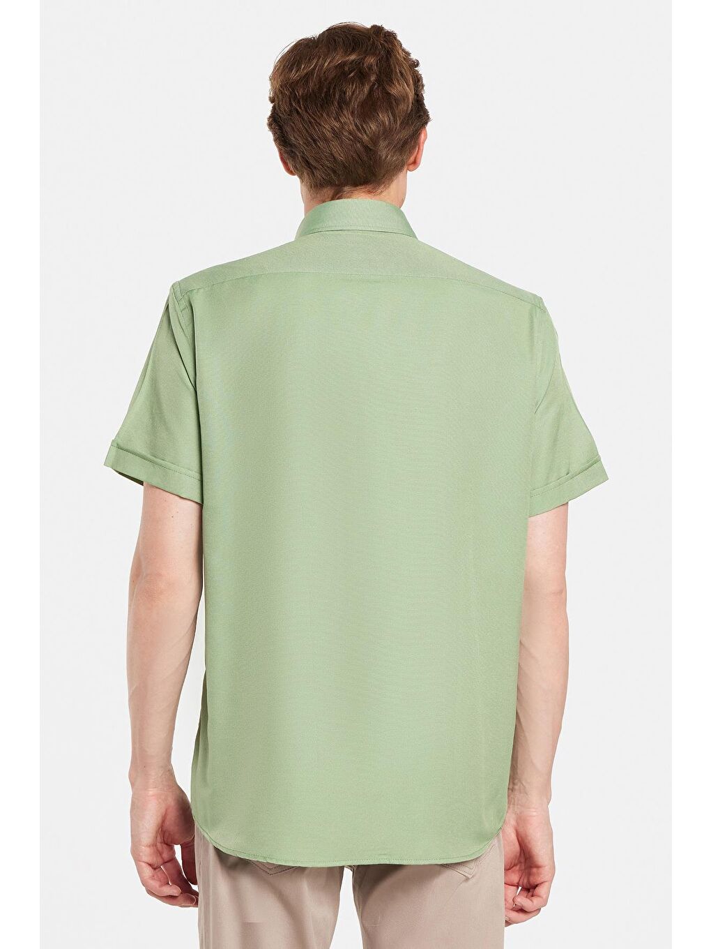 Erkek Klasik Regular Fit Rahat Kesim Düğmeli Spor Yaka Oxford Pamuklu Kısa Kol Yeşil Gömlek-4