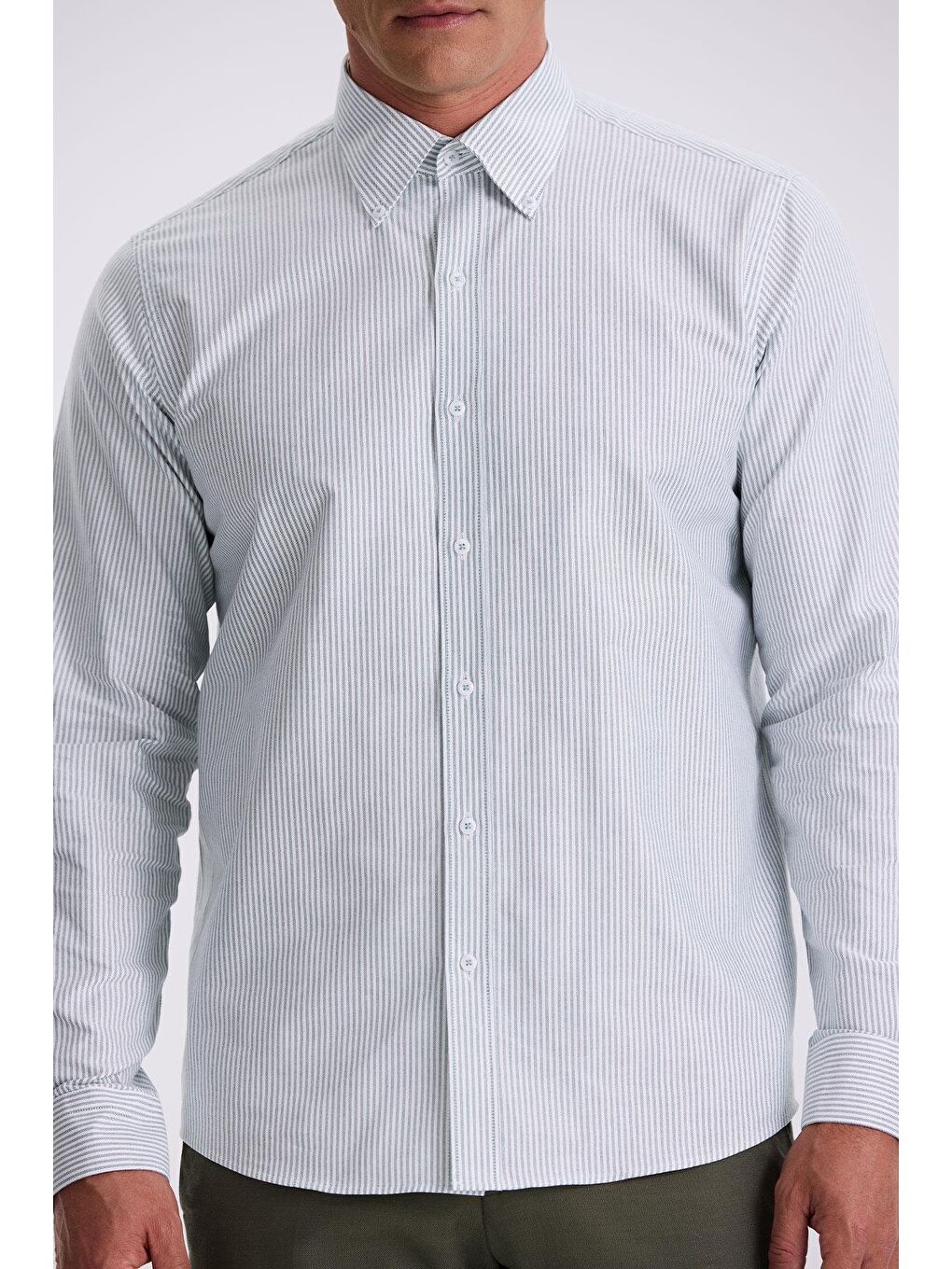 Yeşil %100 Pamuk Düğmeli Yaka Comfort Fit Gömlek-2