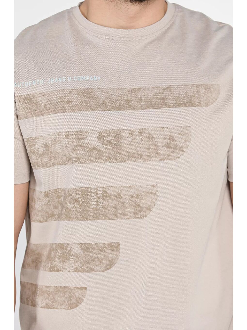 Bej Baskılı Erkek Tişört-3
