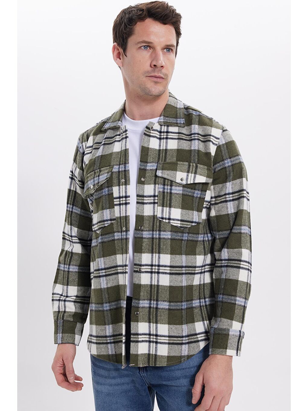 Karışık Erkek Regular Fit Rahat Kesim Kışlık Kareli Çift Cepli Çıtçıtlı Gömlek-1