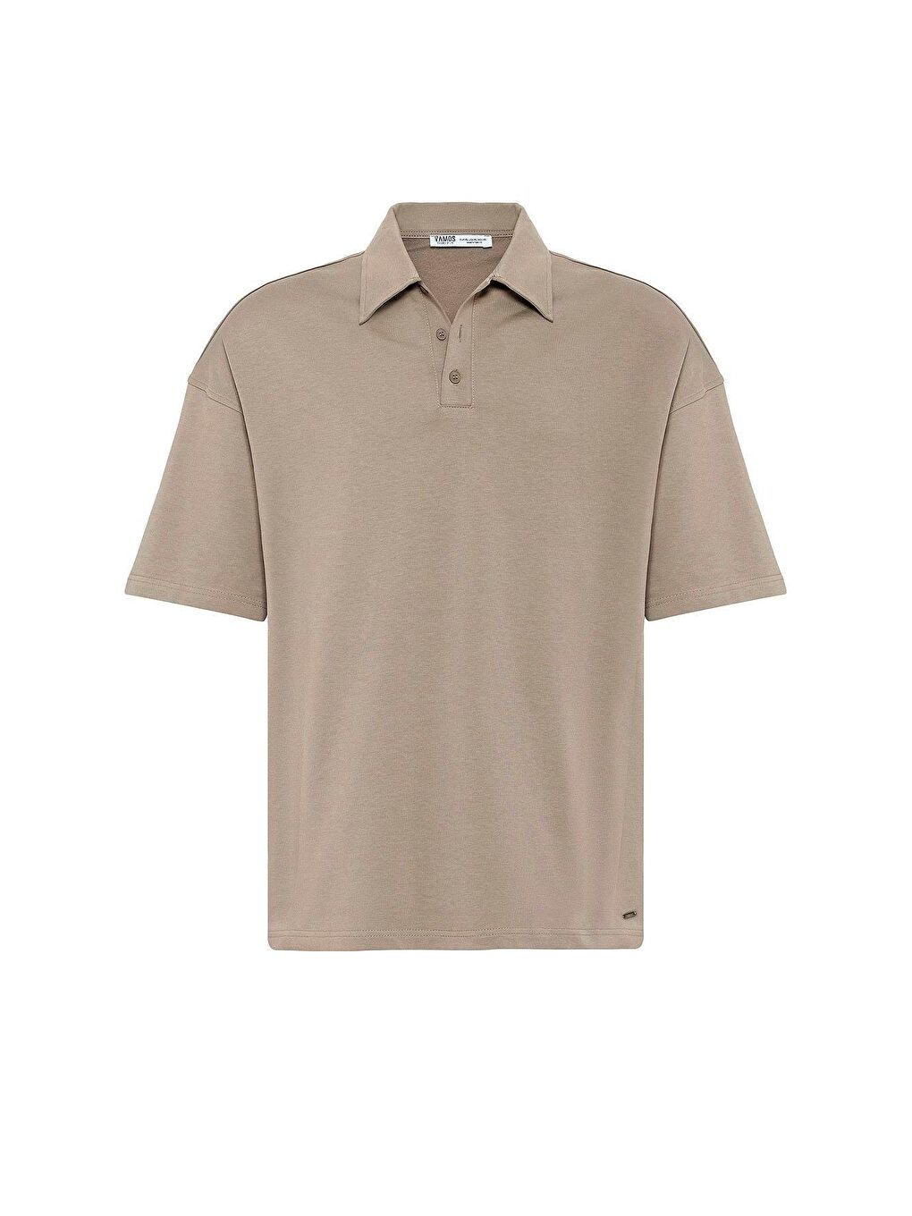 Bej Basic Polo Yaka Oversize Tişört Vizon-1