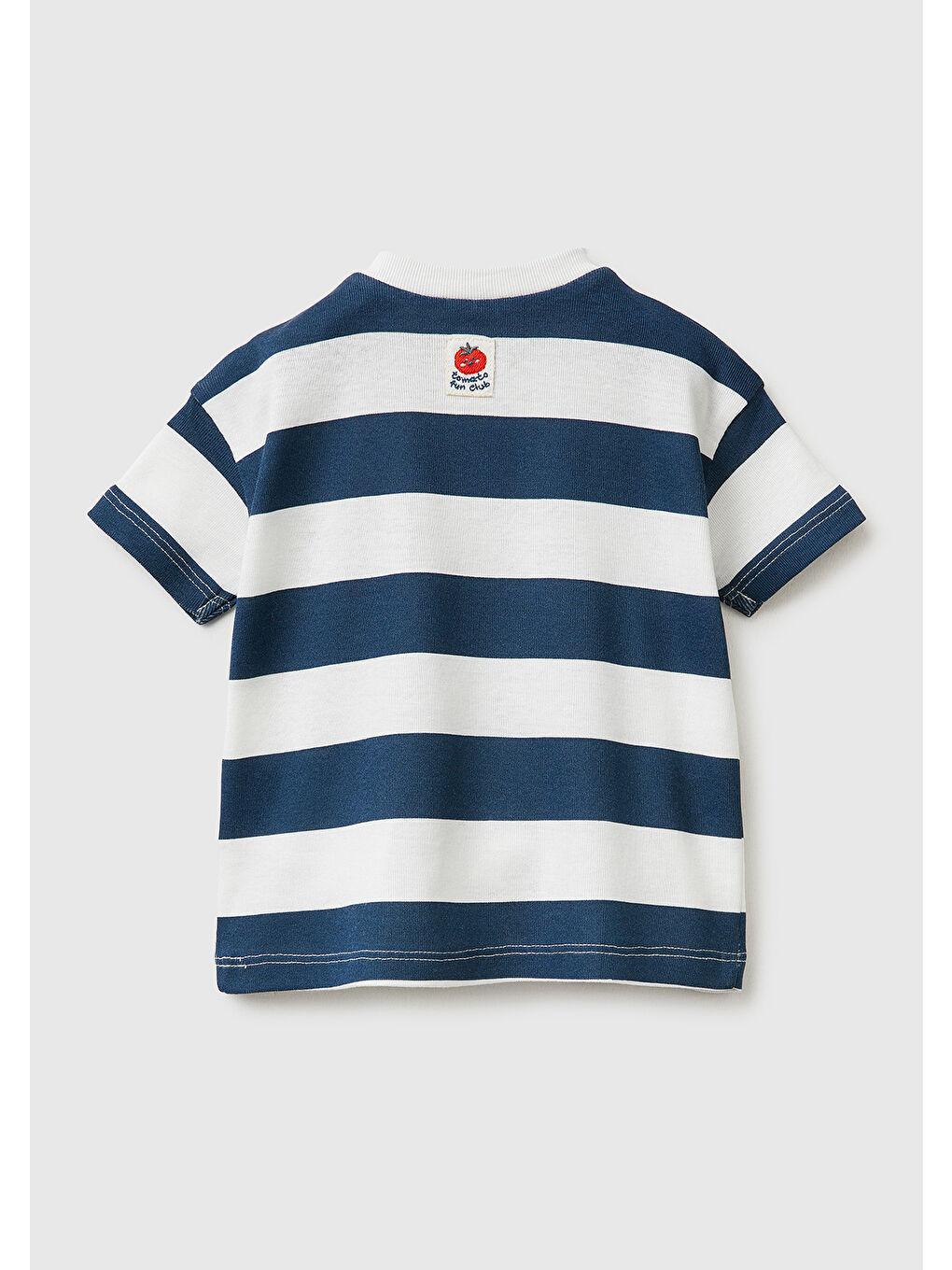 Bebek Lacivert-Krem Omzu Gizli Çıtçıtlı Domates Desenli Yuvarlak Yaka T-Shirt-1