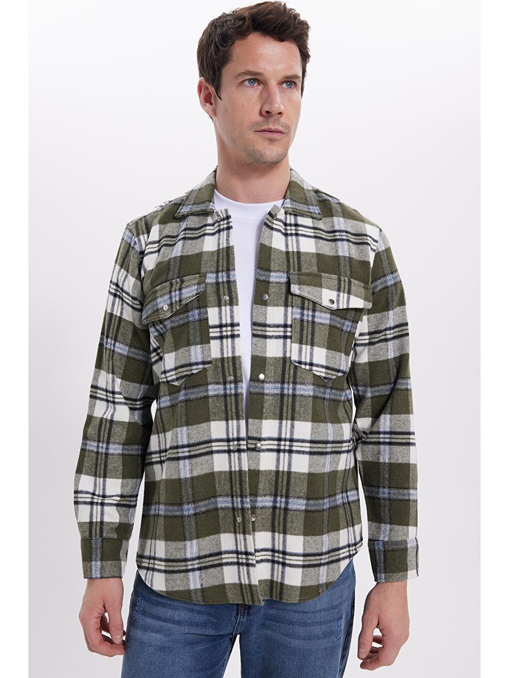 Karışık Erkek Regular Fit Rahat Kesim Kışlık Kareli Çift Cepli Çıtçıtlı Gömlek-6