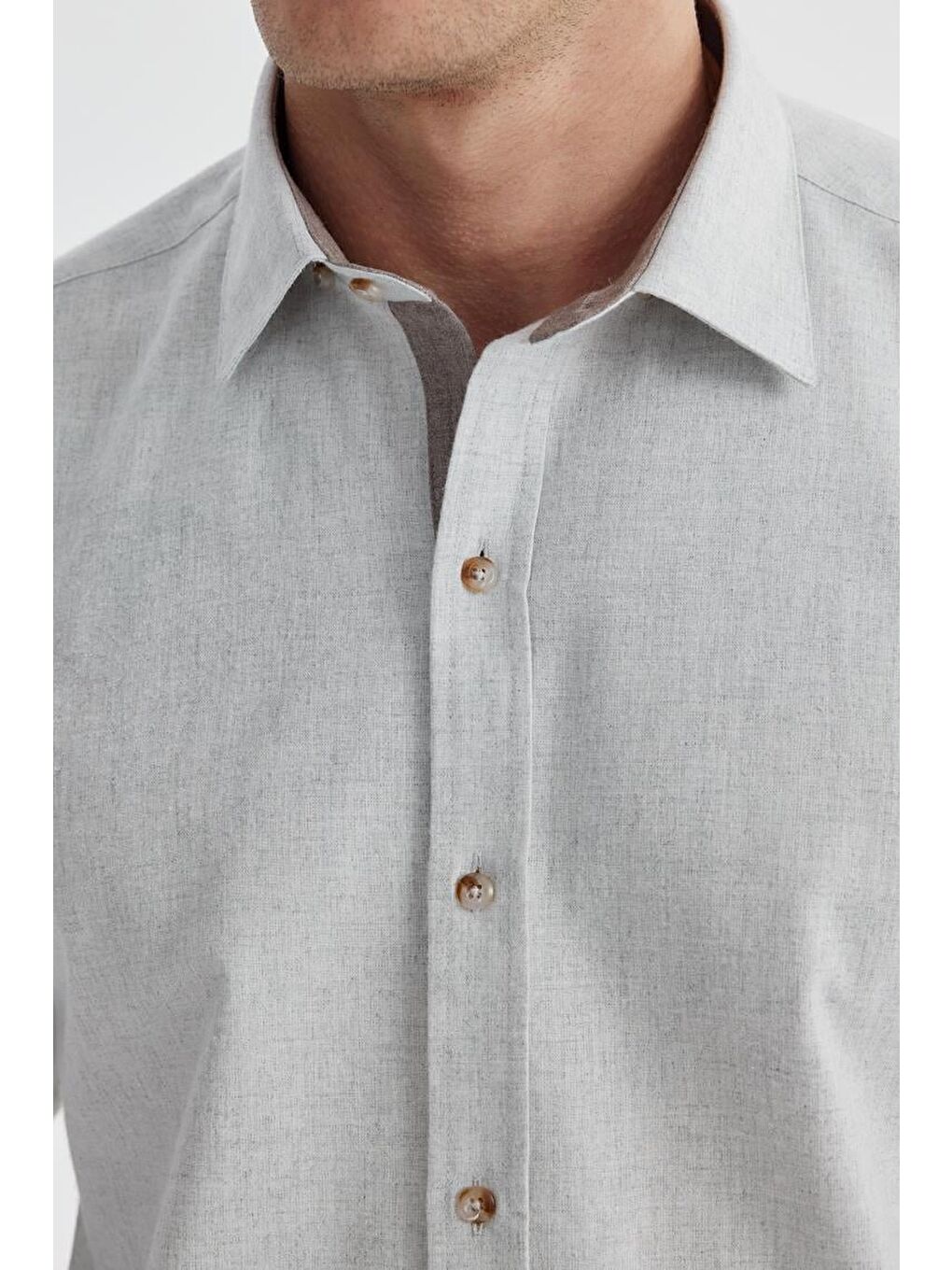 Gri Comfort Fit Gizli Düğmeli Yaka Gömlek-2