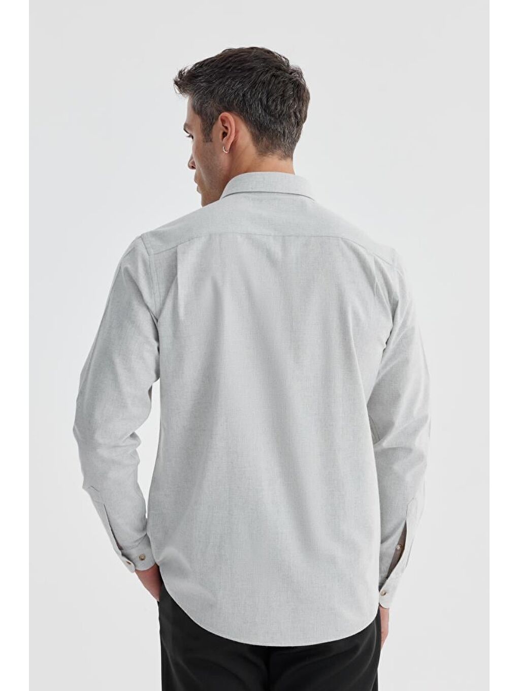 Gri Comfort Fit Gizli Düğmeli Yaka Gömlek-3