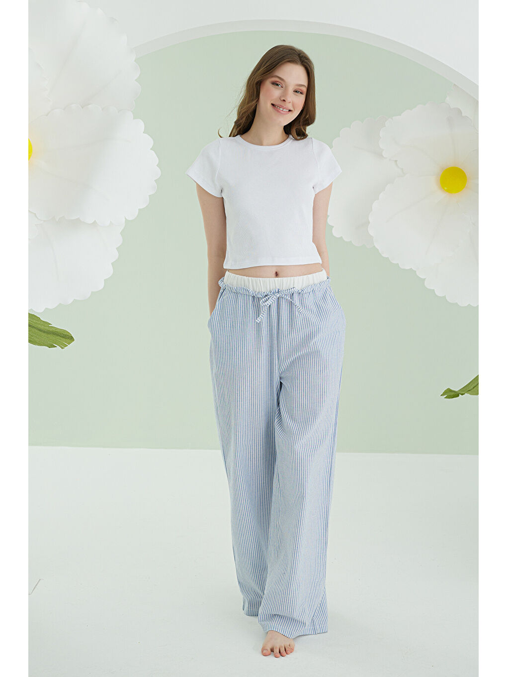 Mavi Crop Pijama Takım