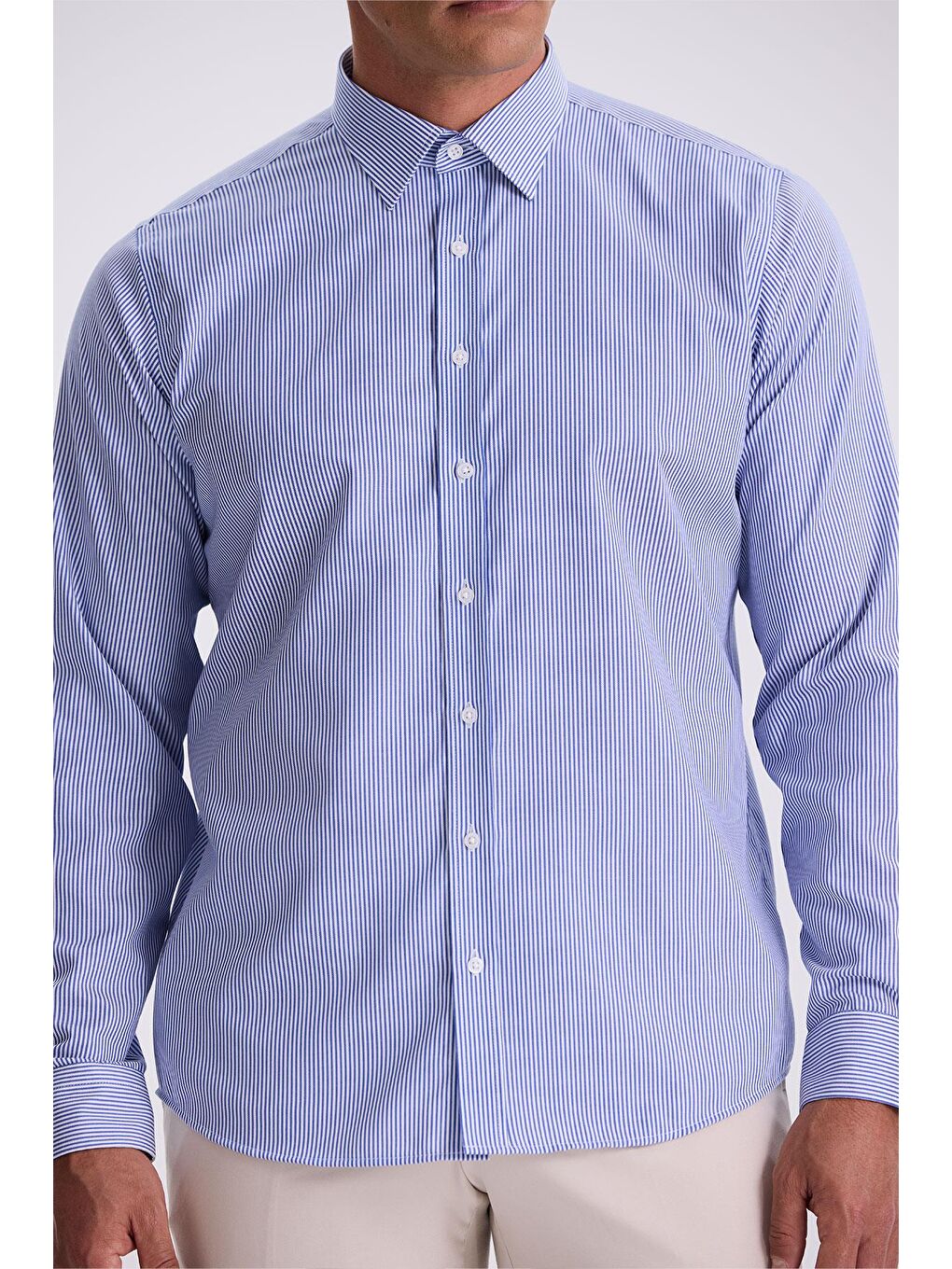 Lacivert Comfort Fit Ütü Gerektirmeyen %100 Pamuk Çizgili Non İron Gömlek-2
