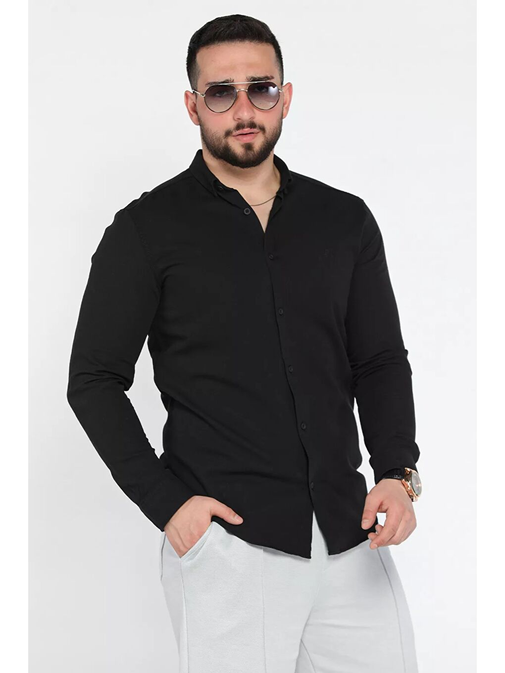 Siyah Erkek Cepsiz Uzun Kol Gömlek