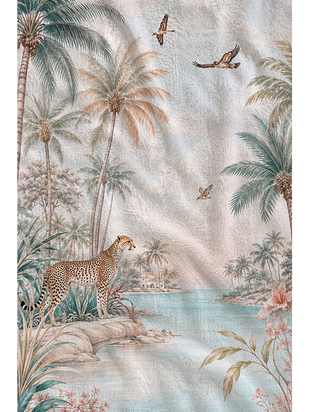 Yeşil Chinoiserie Egzotik Kuş Palmiye Desenli 70x150 Plaj Havlusu - Dijital Baskılı Banyo Havlusu-2