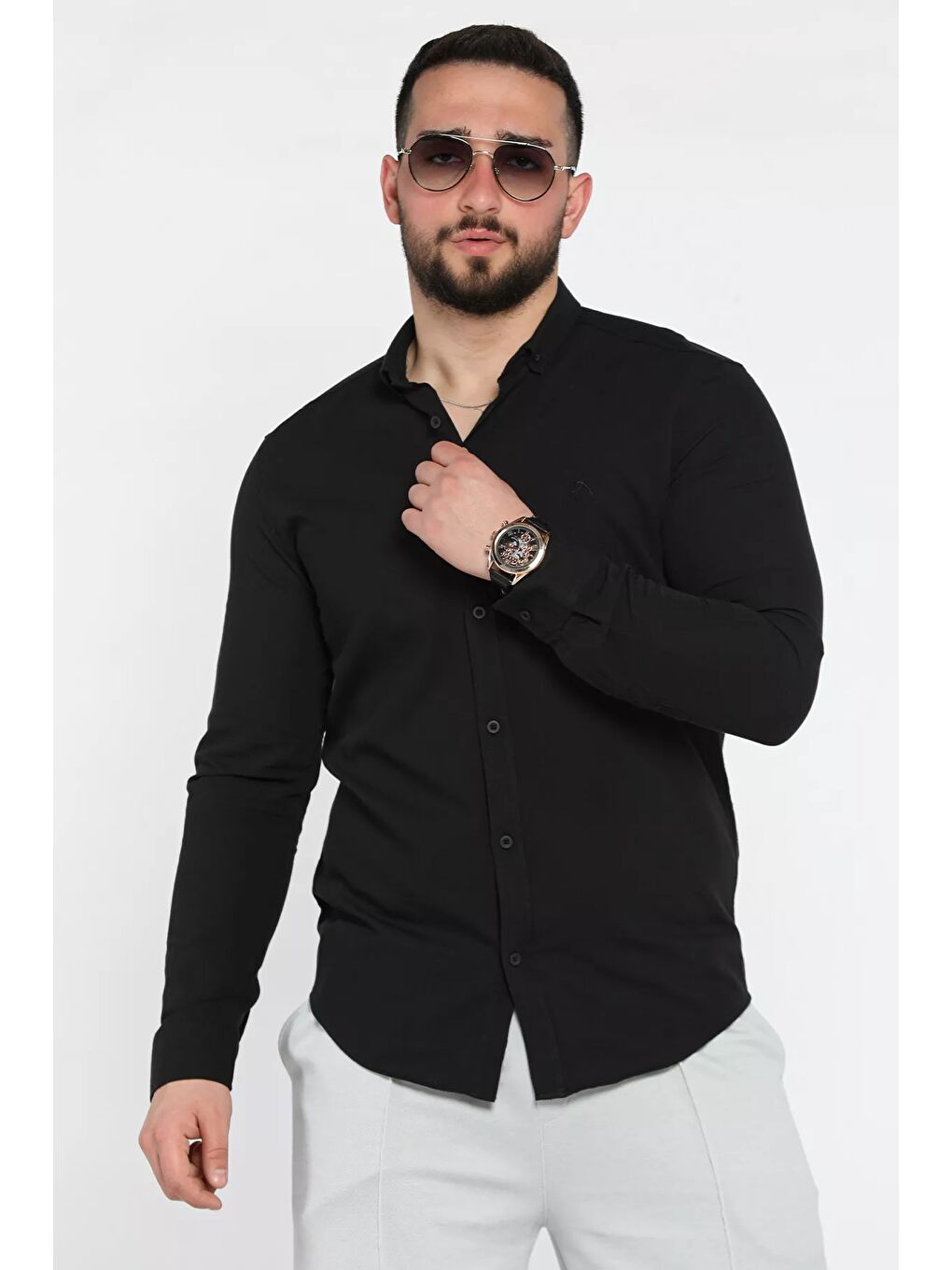 Siyah Erkek Cepsiz Uzun Kol Gömlek-1
