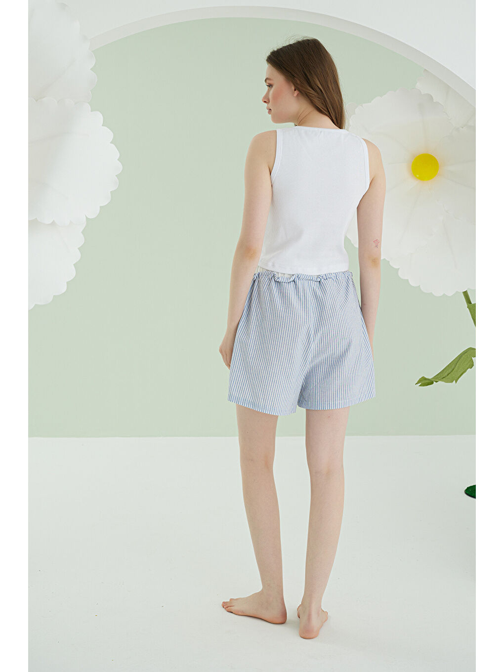 Mavi Kurdele Crop Şort Takım-2