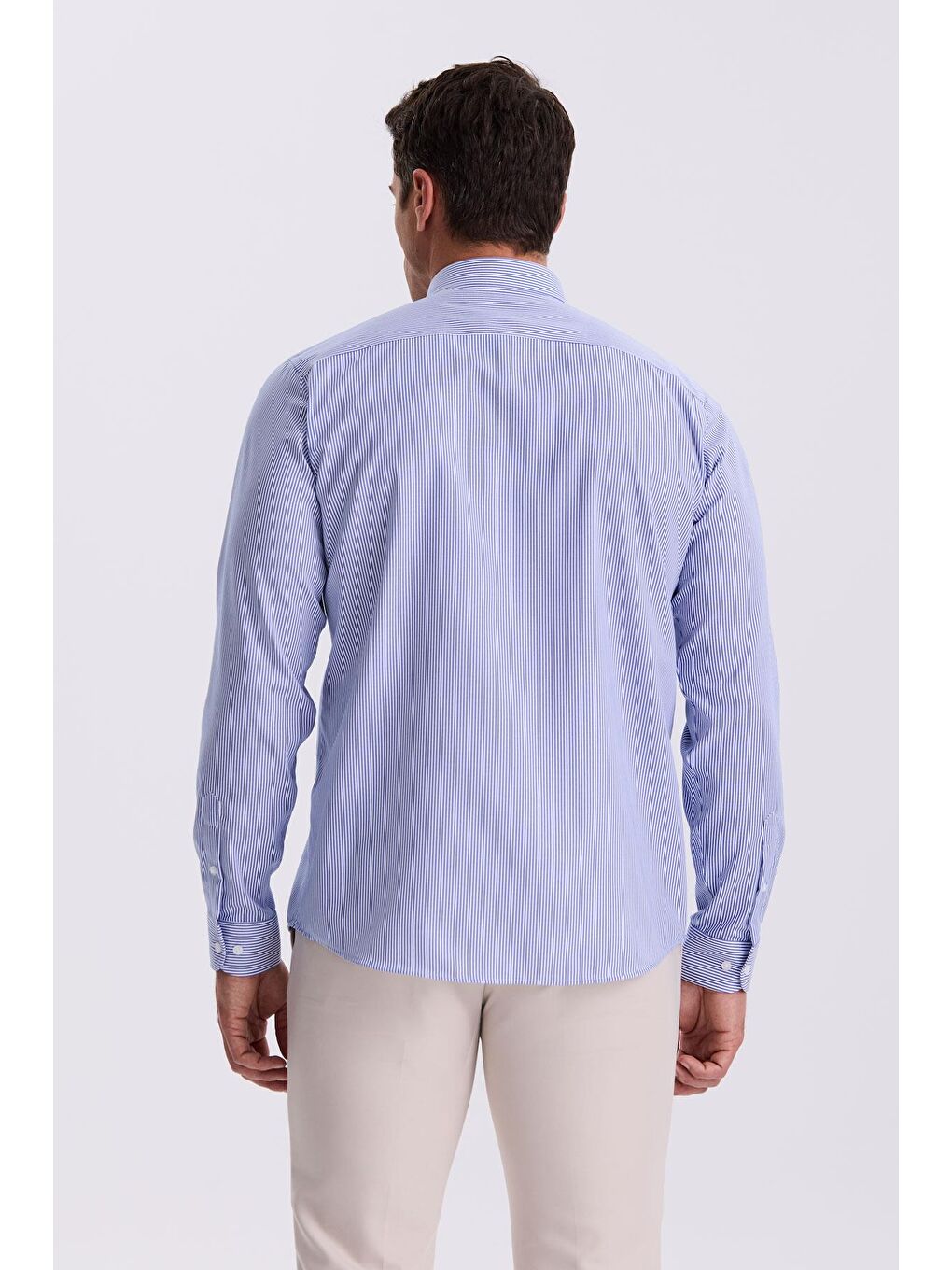 Lacivert Comfort Fit Ütü Gerektirmeyen %100 Pamuk Çizgili Non İron Gömlek-3