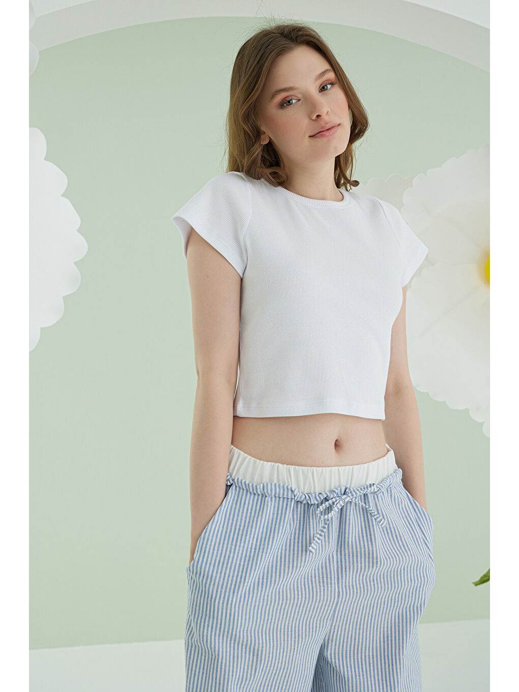 Mavi Crop Pijama Takım-1