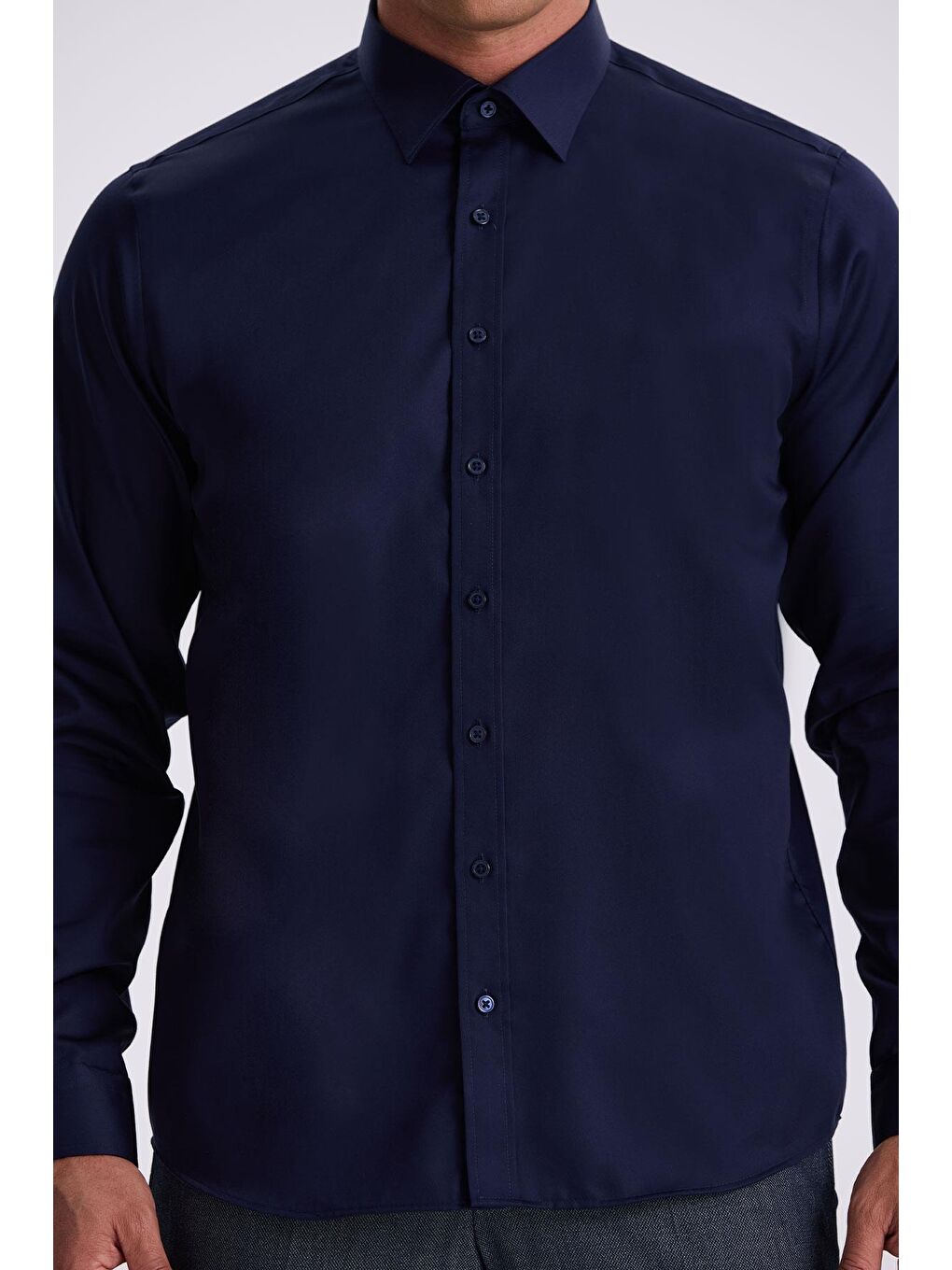 Lacivert Beyaz Comfort %100 Pamuk Fit Ütü Gerektirmeyen Non İron Gömlek-2