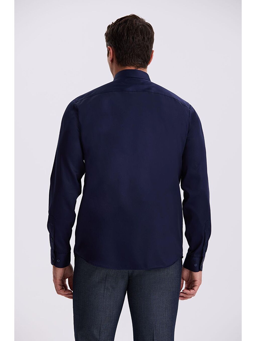 Lacivert Beyaz Comfort %100 Pamuk Fit Ütü Gerektirmeyen Non İron Gömlek-3