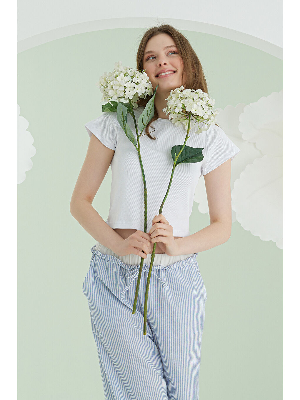 Mavi Crop Pijama Takım-3