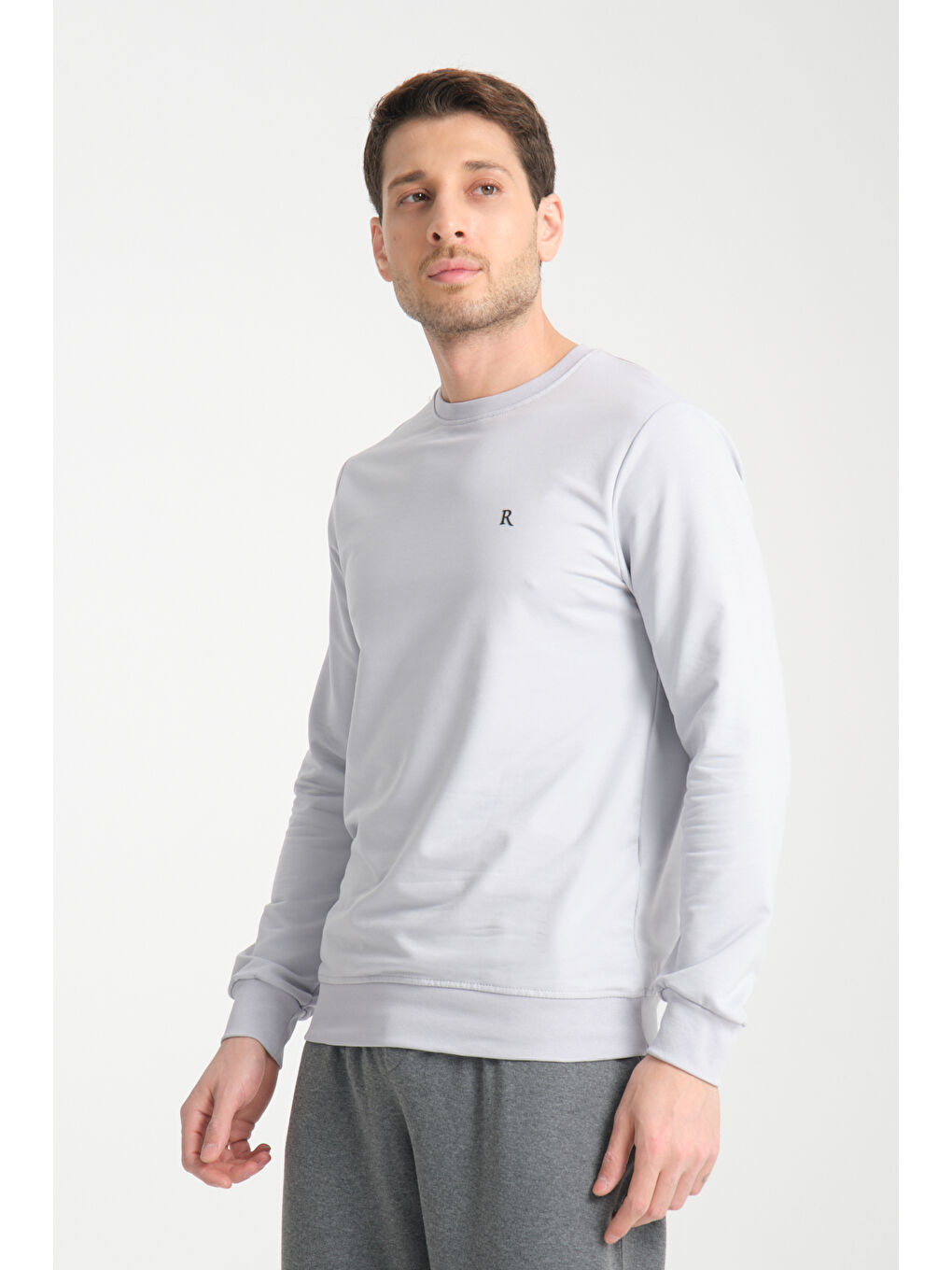 Gri Erkek Uzun Kol Bisiklet Yaka Sweatshirt 3206-2