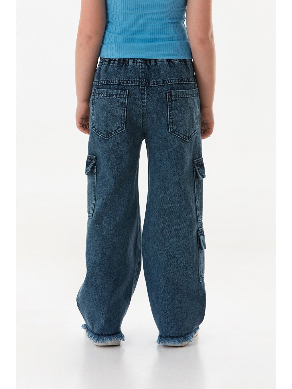 Mavi Kargo Cepli Paçası Püsküllü Kız Çocuk Pantolon-3