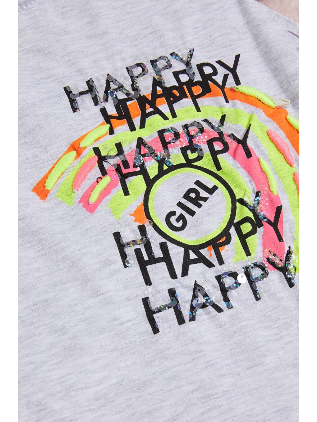Gri  Nakışlı Kız Çocuk Tişört 15567-1