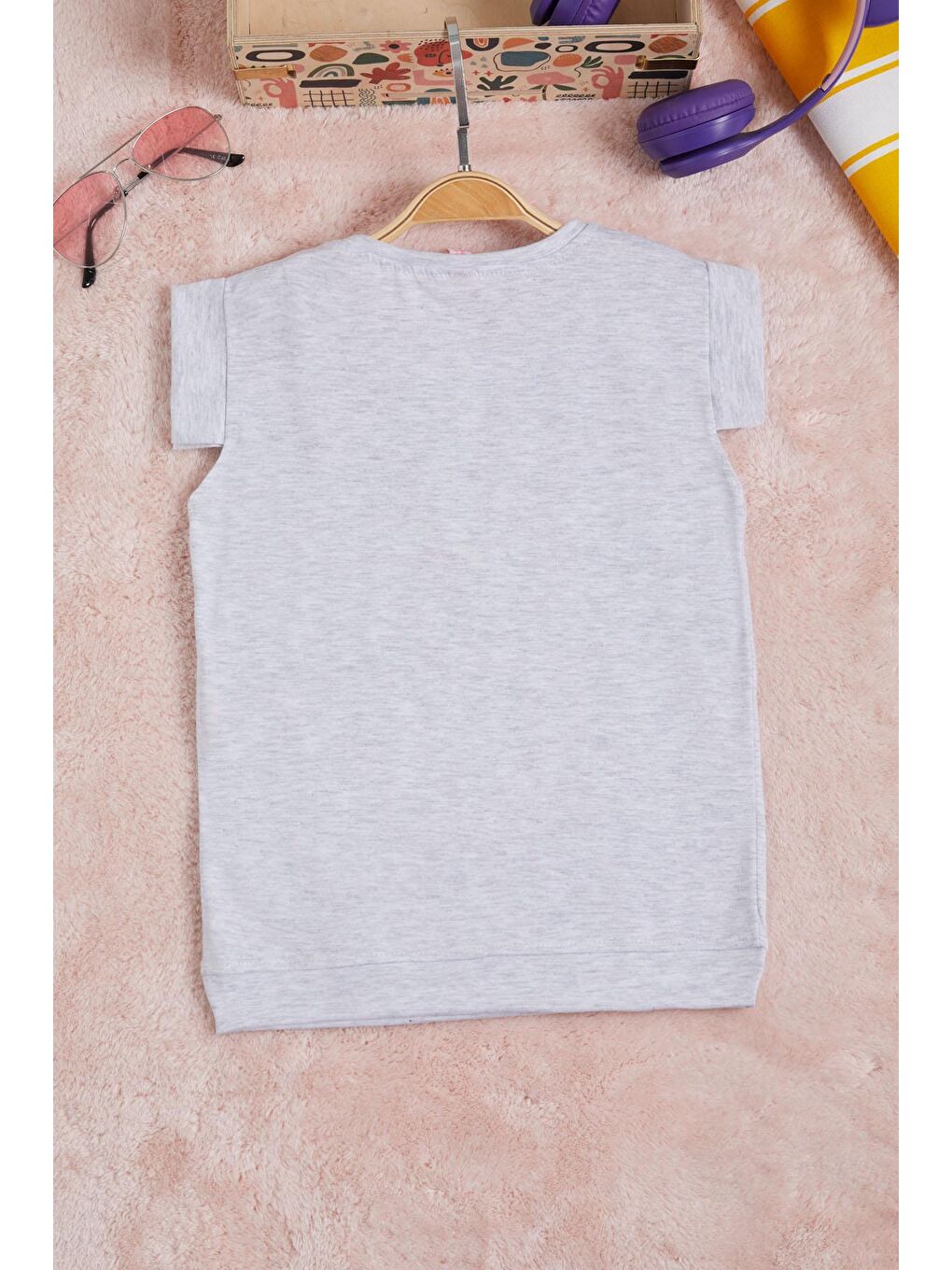 Gri  Nakışlı Kız Çocuk Tişört 15567-2