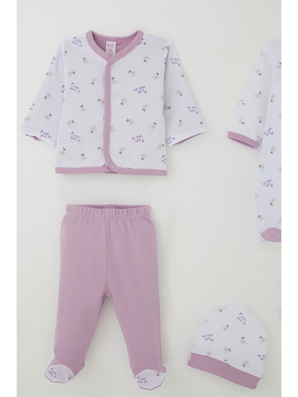 Kız Bebek Hastane Çıkışı 8 Li Çiçek & Yazı Desenli Beyaz (0-3 Ay)-2