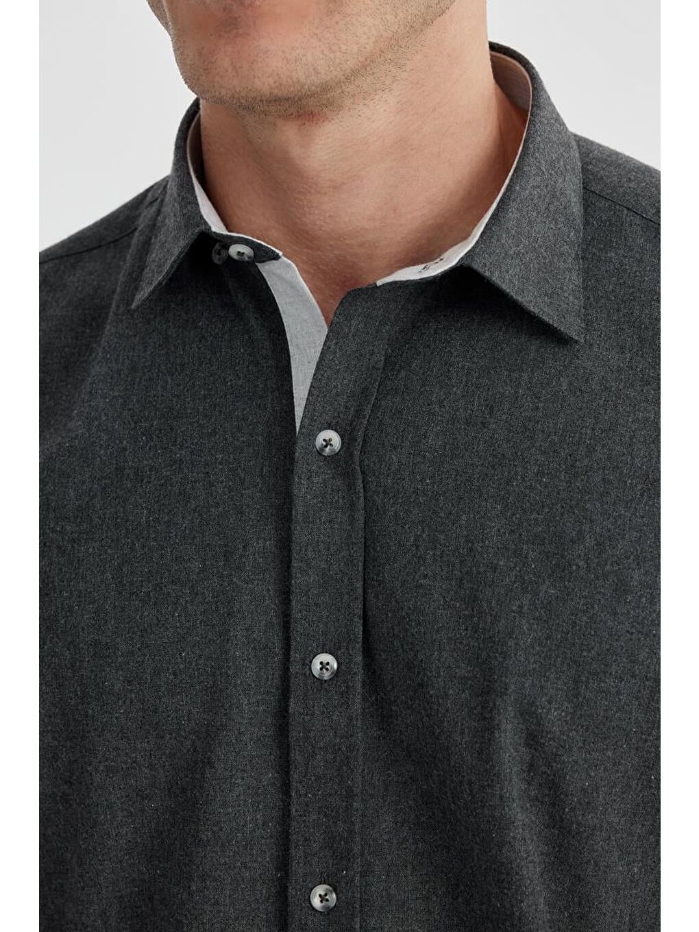 Antrasit Comfort Fit Gizli Düğmeli Yaka Gömlek-2