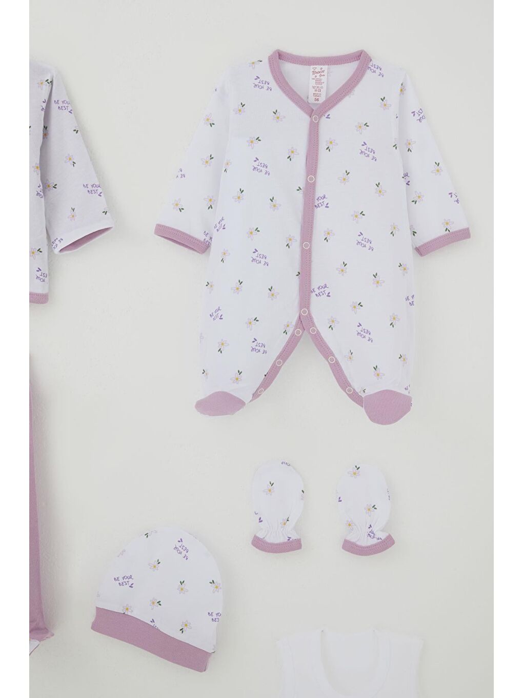 Kız Bebek Hastane Çıkışı 8 Li Çiçek & Yazı Desenli Beyaz (0-3 Ay)-3