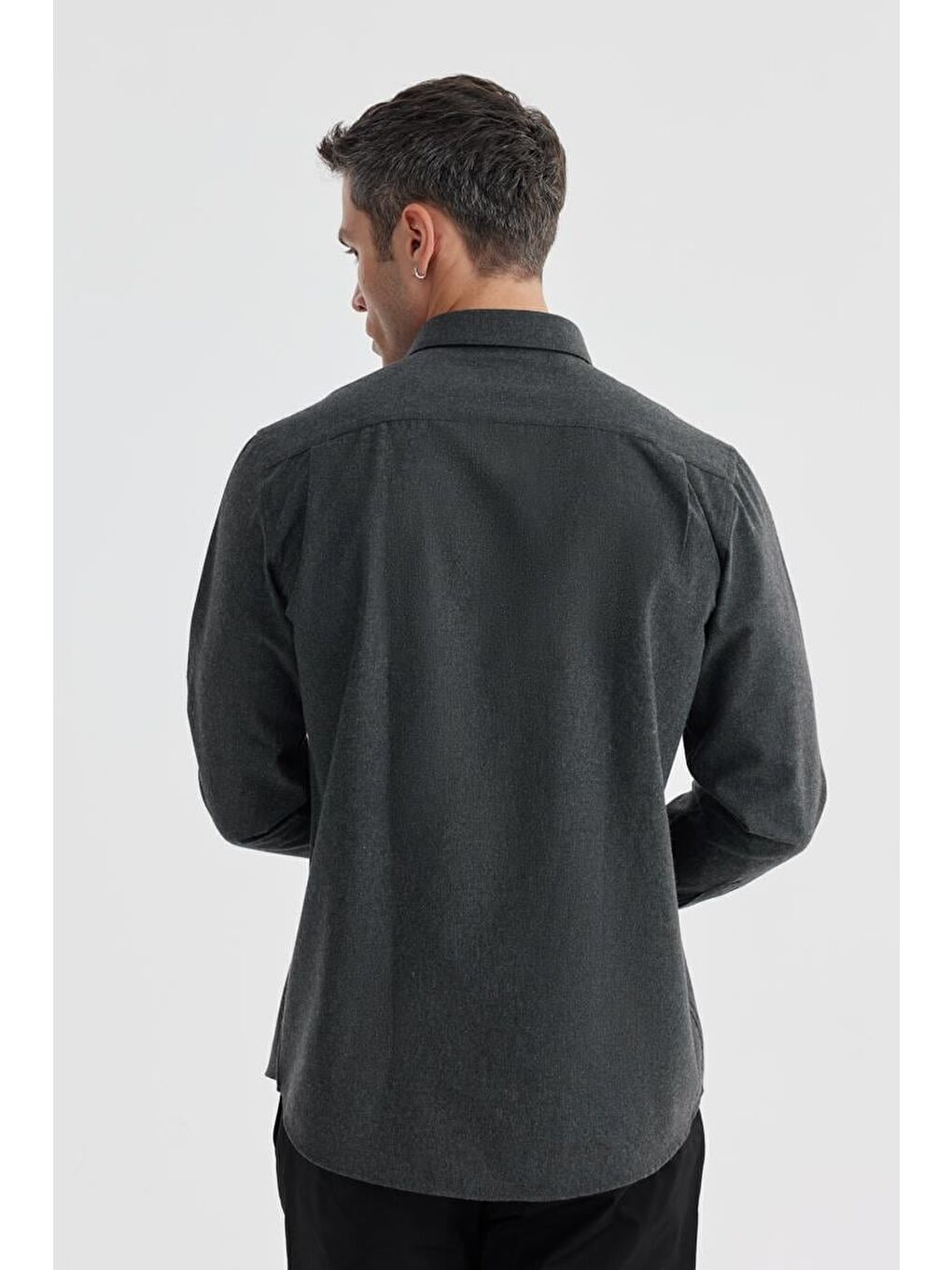 Antrasit Comfort Fit Gizli Düğmeli Yaka Gömlek-3