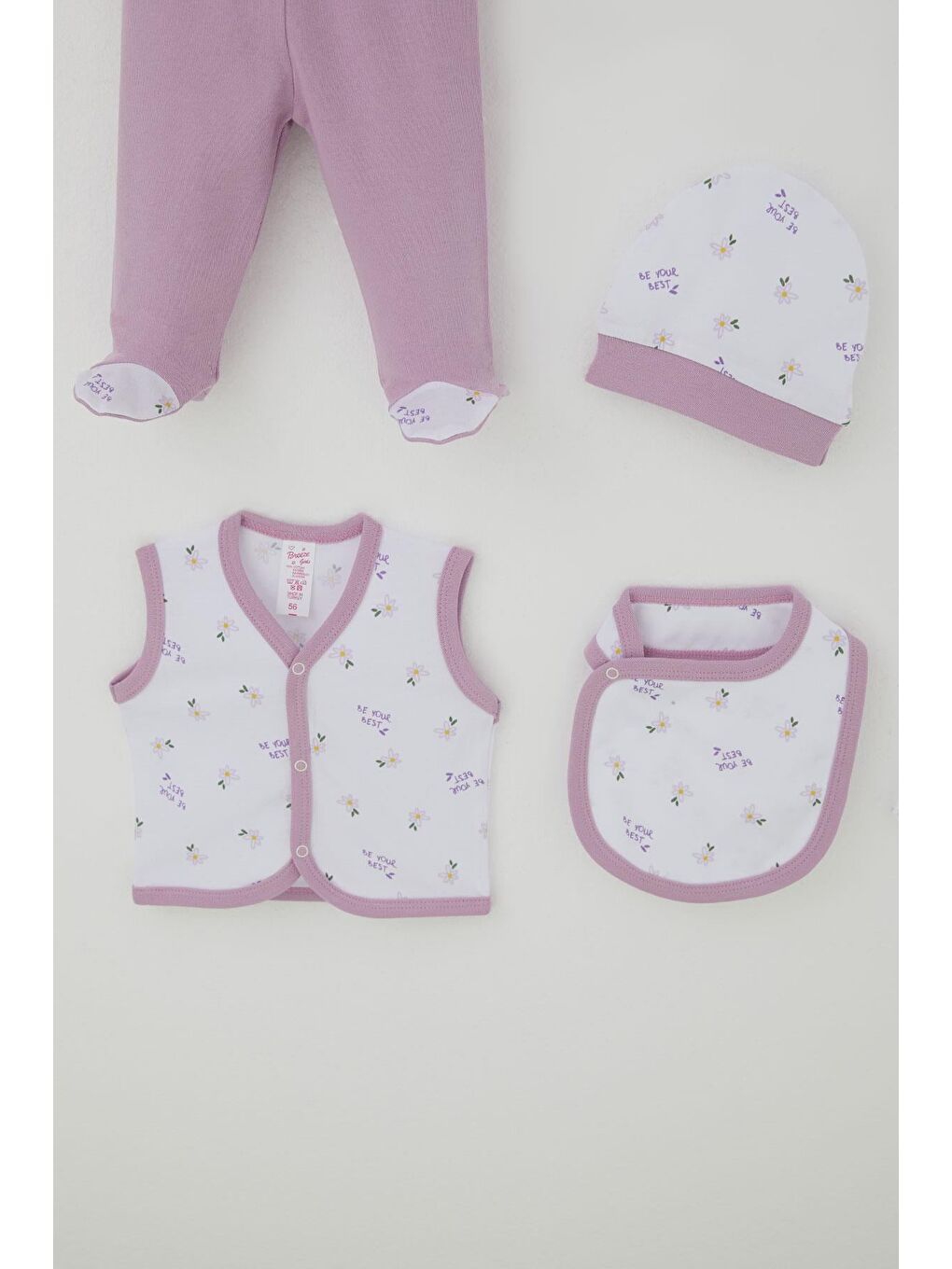 Kız Bebek Hastane Çıkışı 8 Li Çiçek & Yazı Desenli Beyaz (0-3 Ay)-4