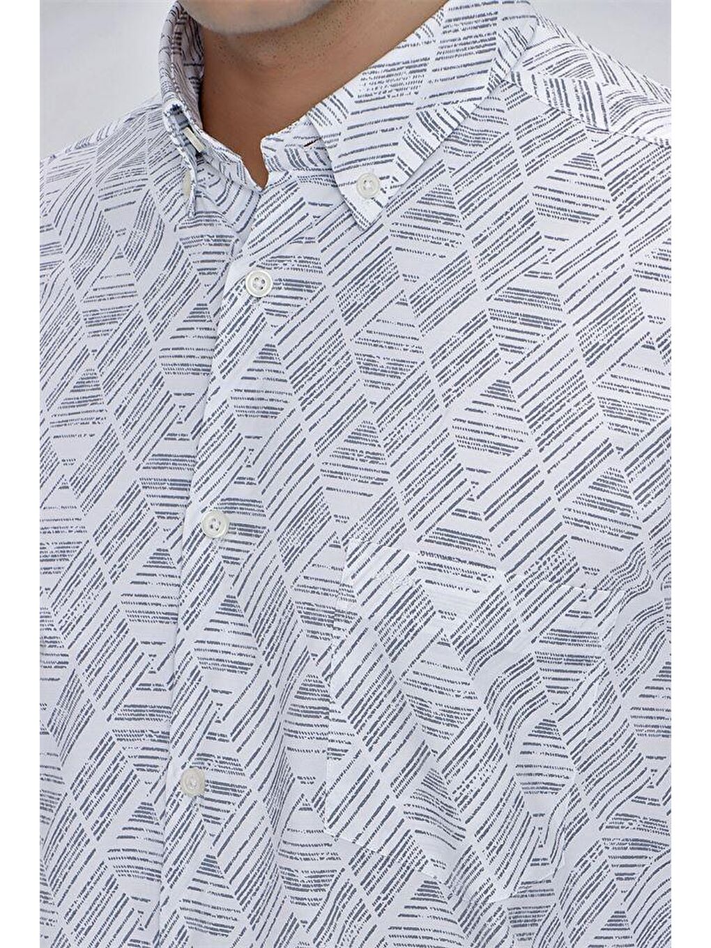 Gri Uzun Kol Baskılı Düğmeli Yaka Cepli Comfort Fit Rahat Kesim Klasik Gömlek 1004225201-5