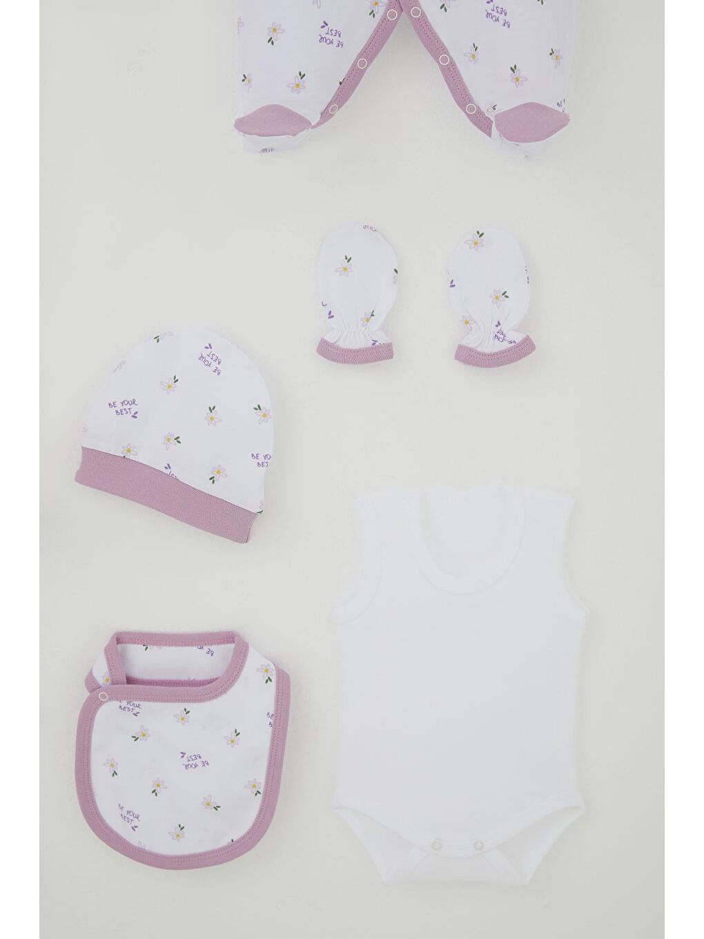 Kız Bebek Hastane Çıkışı 8 Li Çiçek & Yazı Desenli Beyaz (0-3 Ay)-5