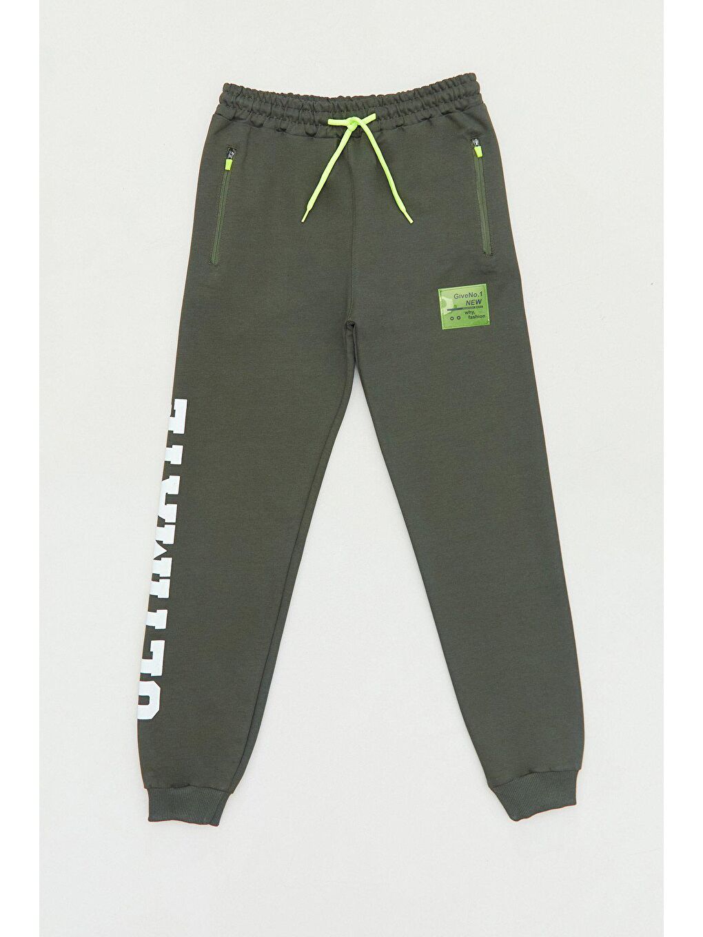 Haki Beli Lastikli Baskılı Jogger Erkek Çocuk Eşofman Altı