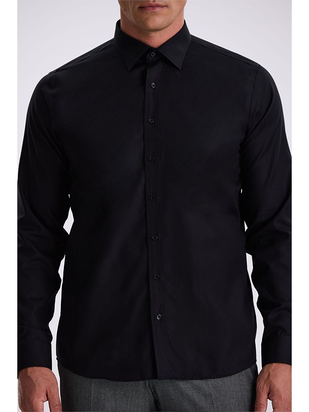 Siyah Comfort Fit Ütü Gerektirmeyen %100 Pamuk Non İron Gömlek-2