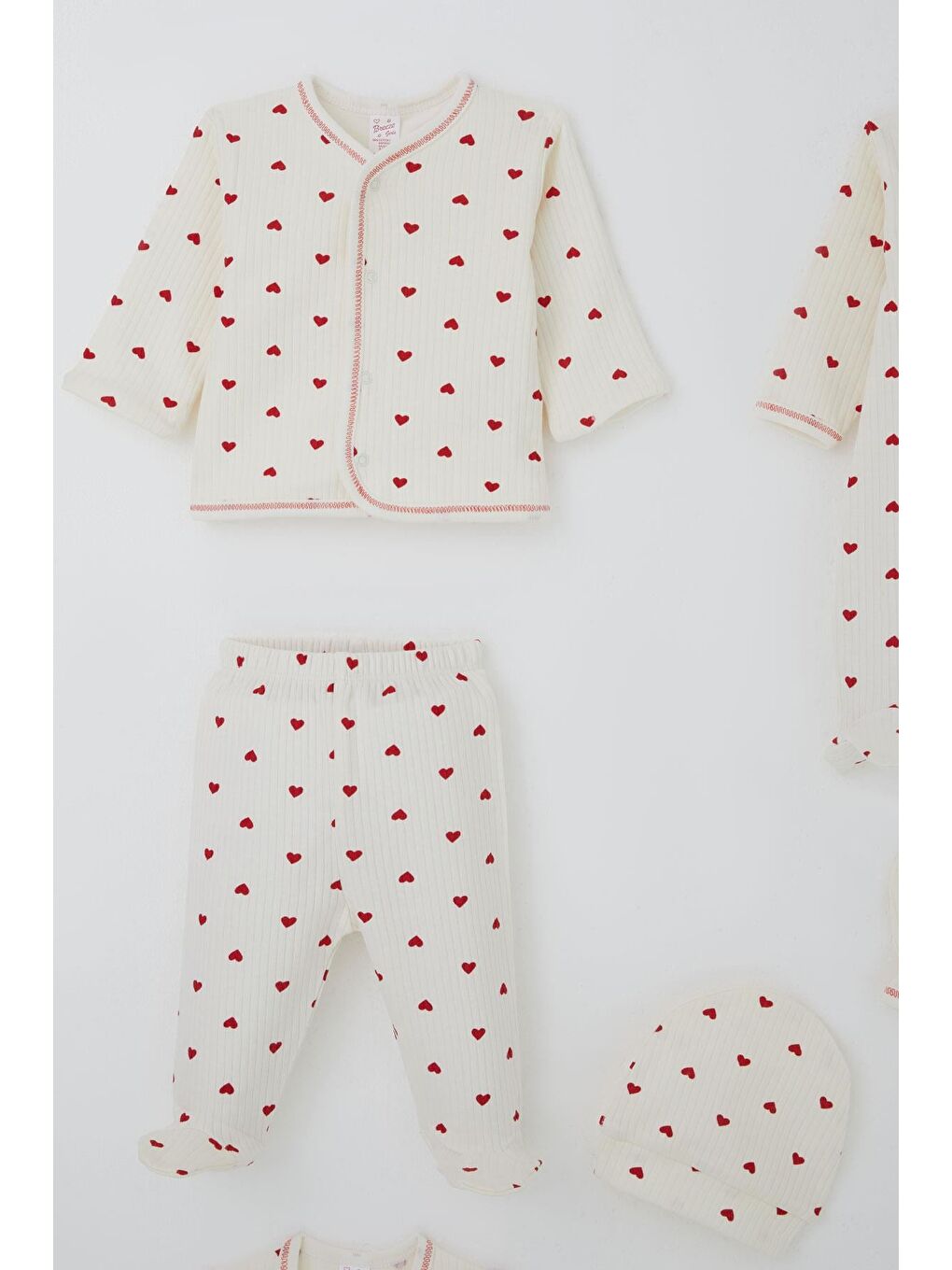 Kız Bebek Hastane Çıkışı 8 Li Kalp Desenli Ekru (0-3 Ay)-2