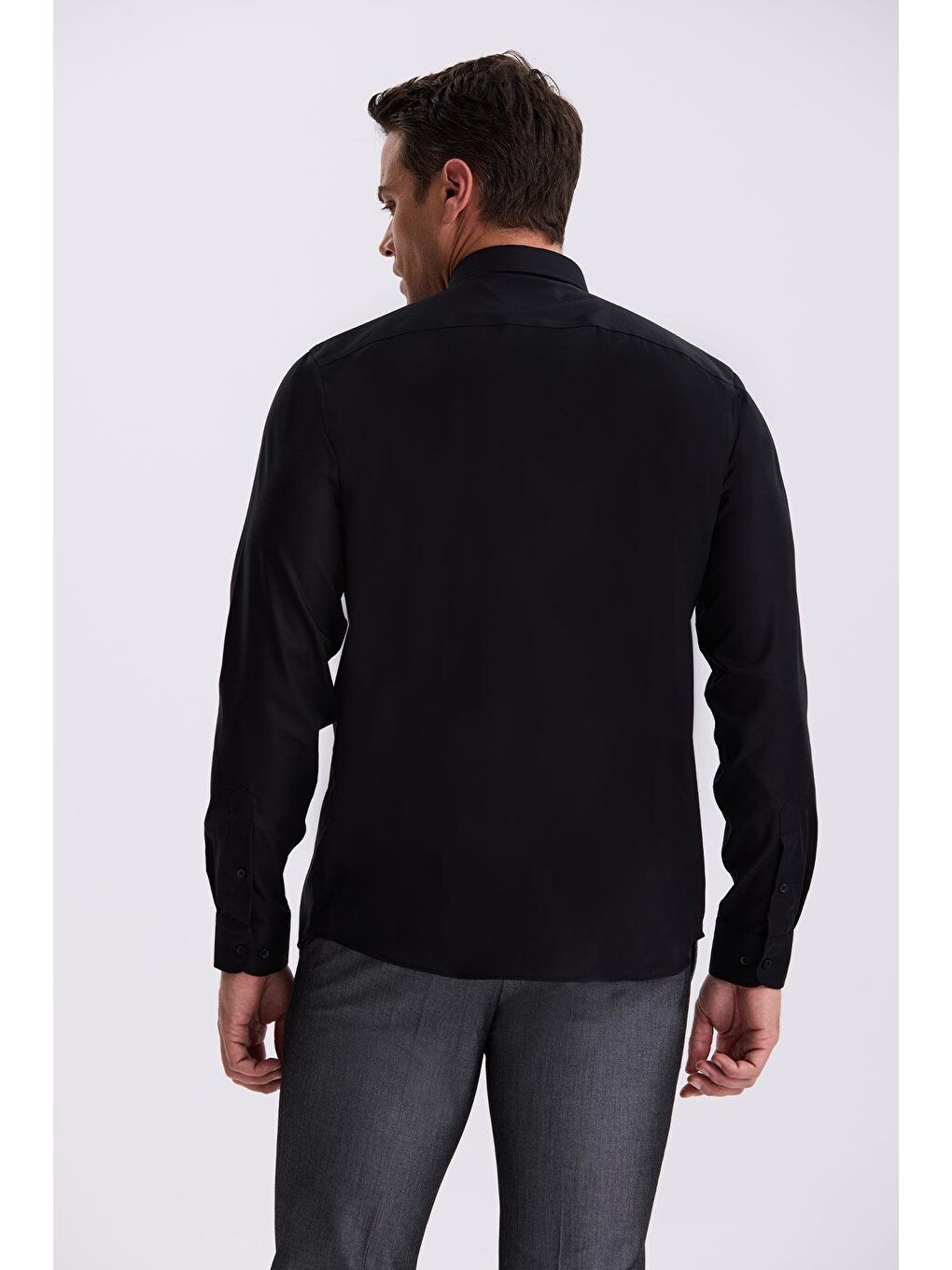 Siyah Comfort Fit Ütü Gerektirmeyen %100 Pamuk Non İron Gömlek-3